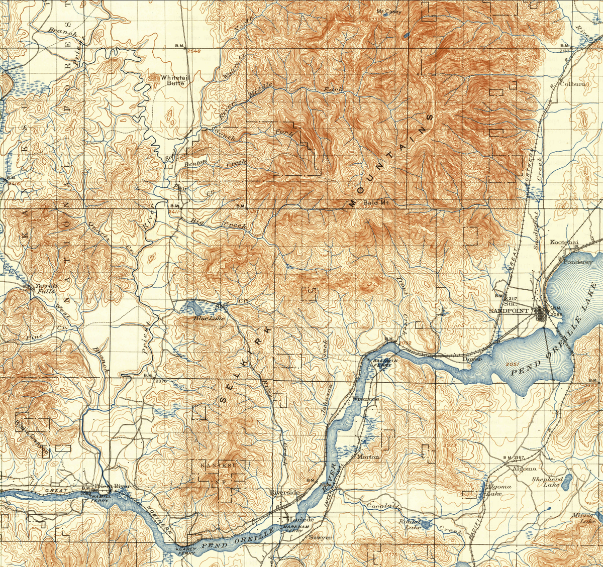 Map of the Lower Selkirks circa 1945